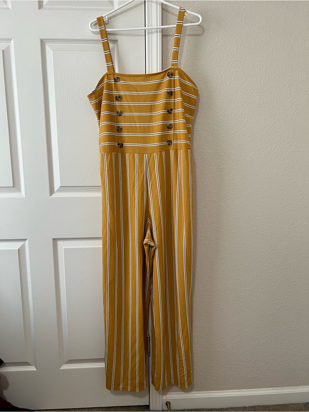 Derek Heart Mustard Stripe Wide Leg Jumpsuit 2X